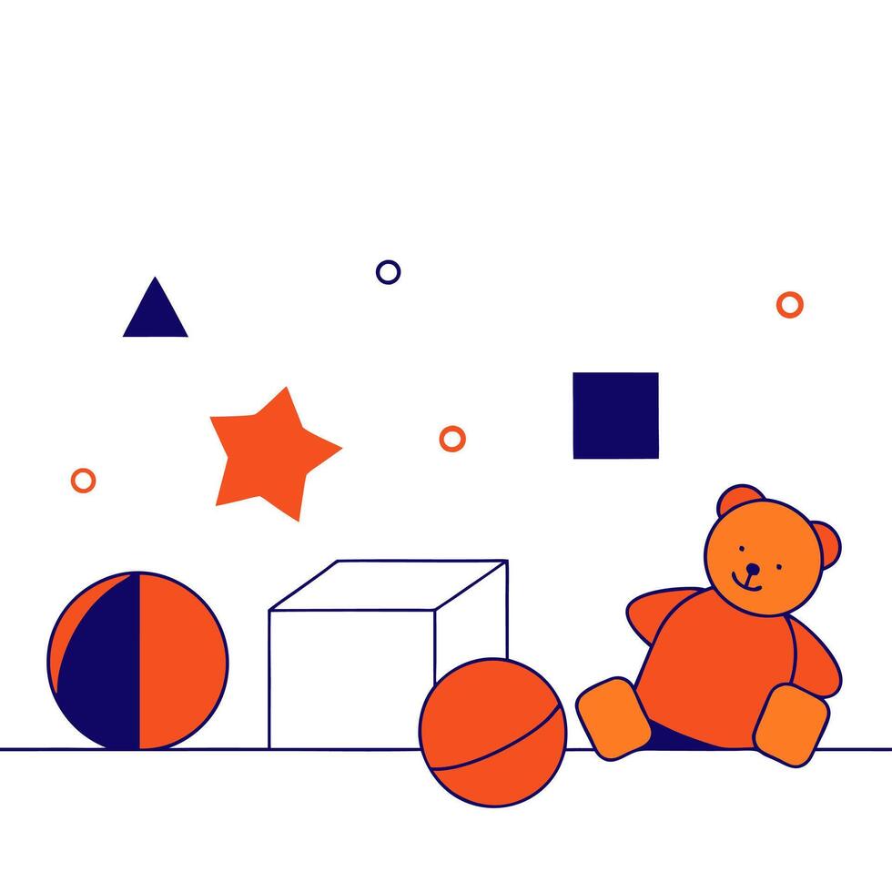 A teddy bear and a ball are sitting on a white background vector