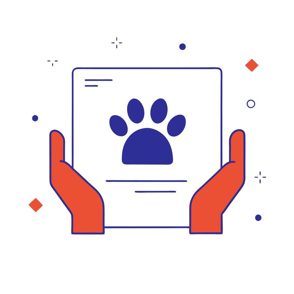 A hand holding a paper with a paw print on it vector