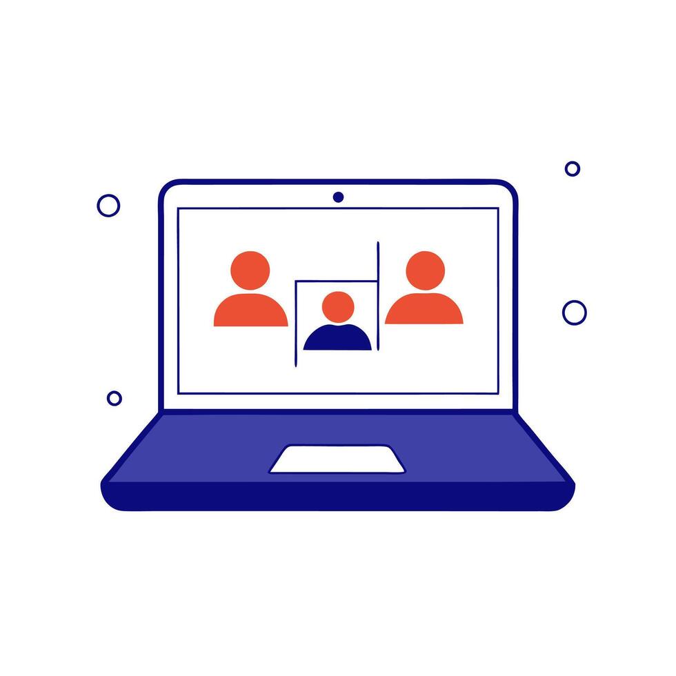 A laptop with people on it and a screen with a chat vector