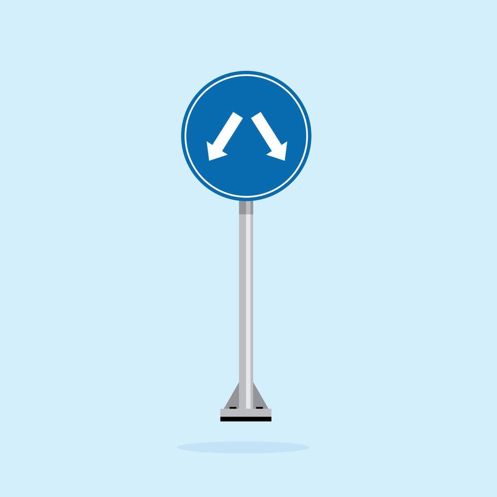 road sign icon, road divider Front on blue circle round board. suitable for poster use and web icon vector