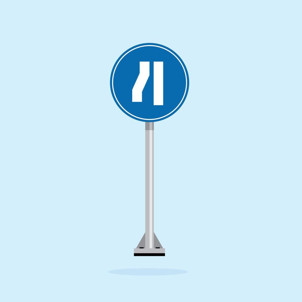 road sign icon, road gets narrow on side blue round rhombus board. suitable for poster use and web icon vector