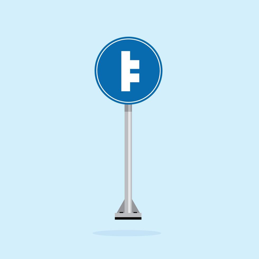 road sign icon, divided road on blue round board. suitable for poster use and web icon vector