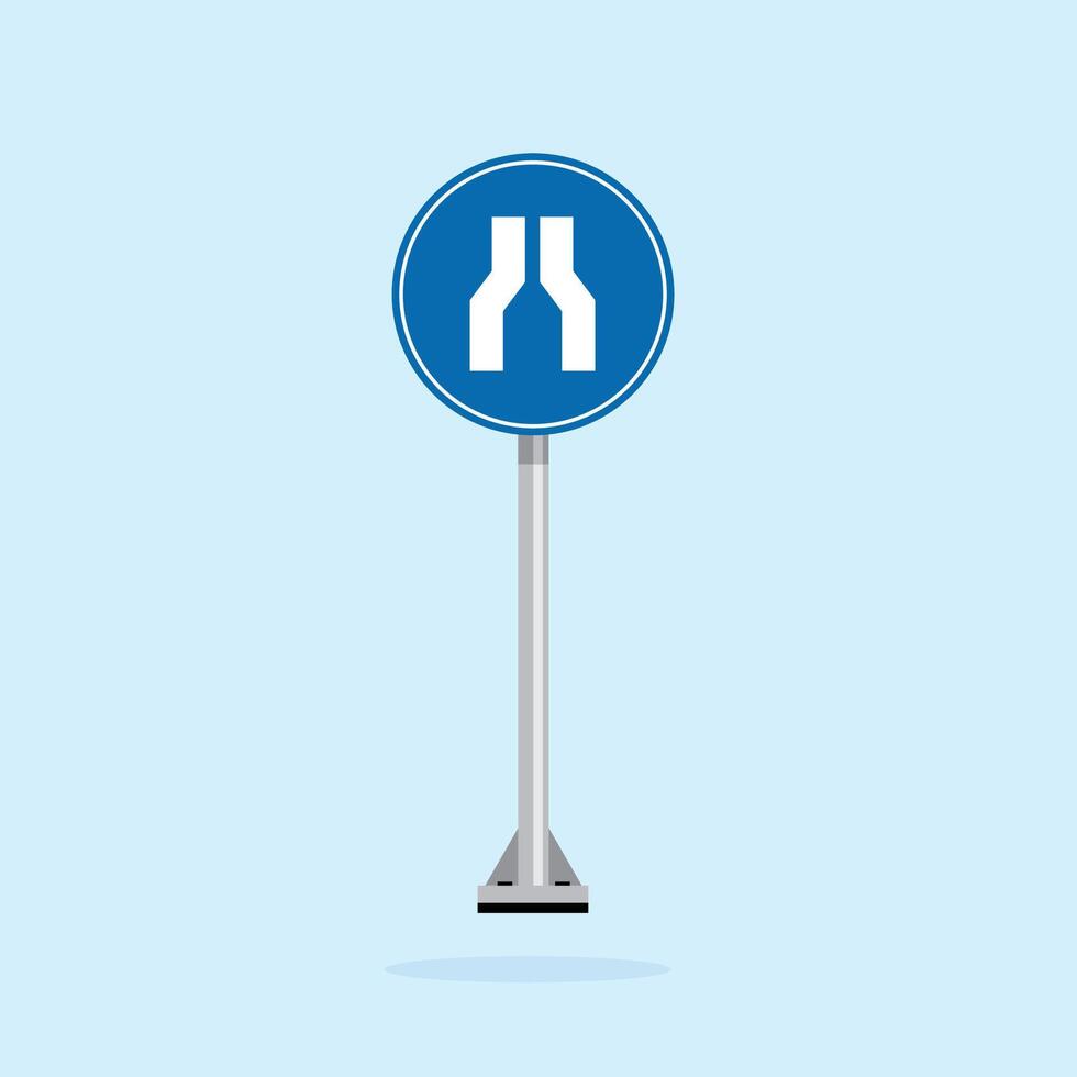 road sign icon, road narrows ahead on blue round board.suitable for poster use and web icon vector