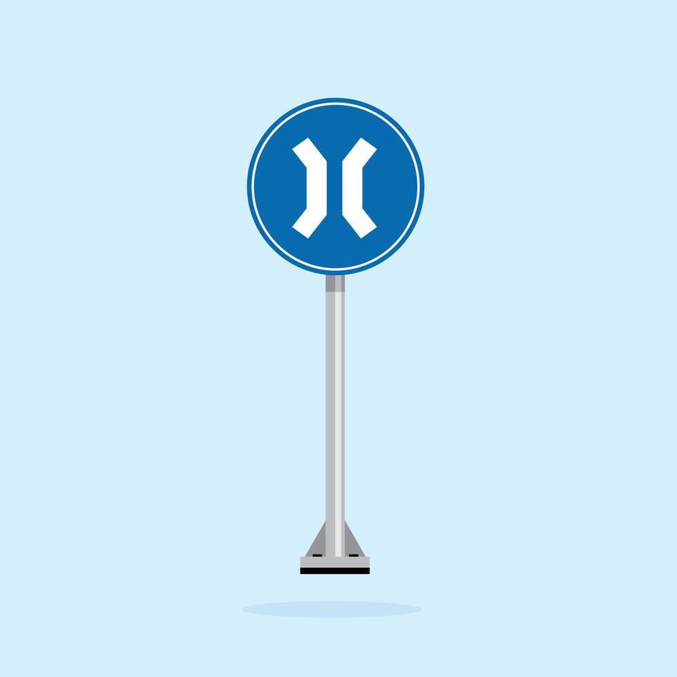 road sign icon, warning for a narrowing on blue round board.suitable for poster use and web icon vector