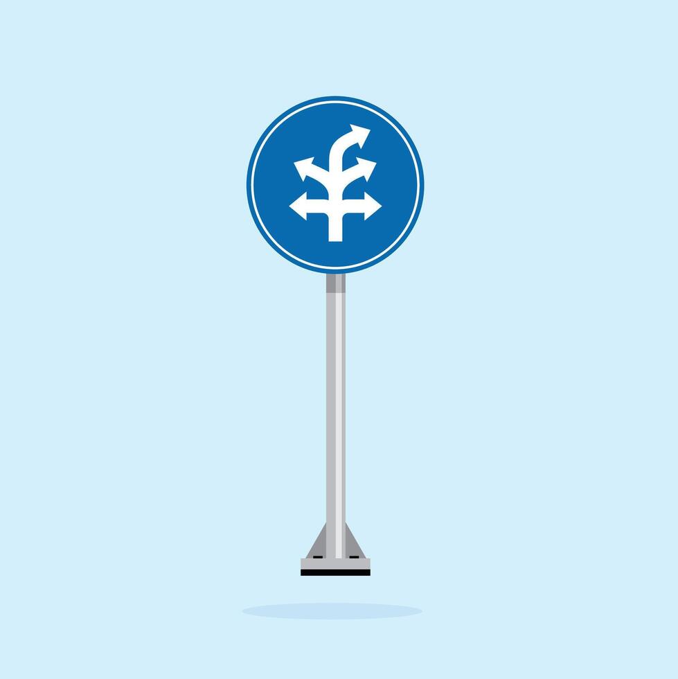 road sign icon, fork in the road on blue round board.suitable for poster use and web icon vector