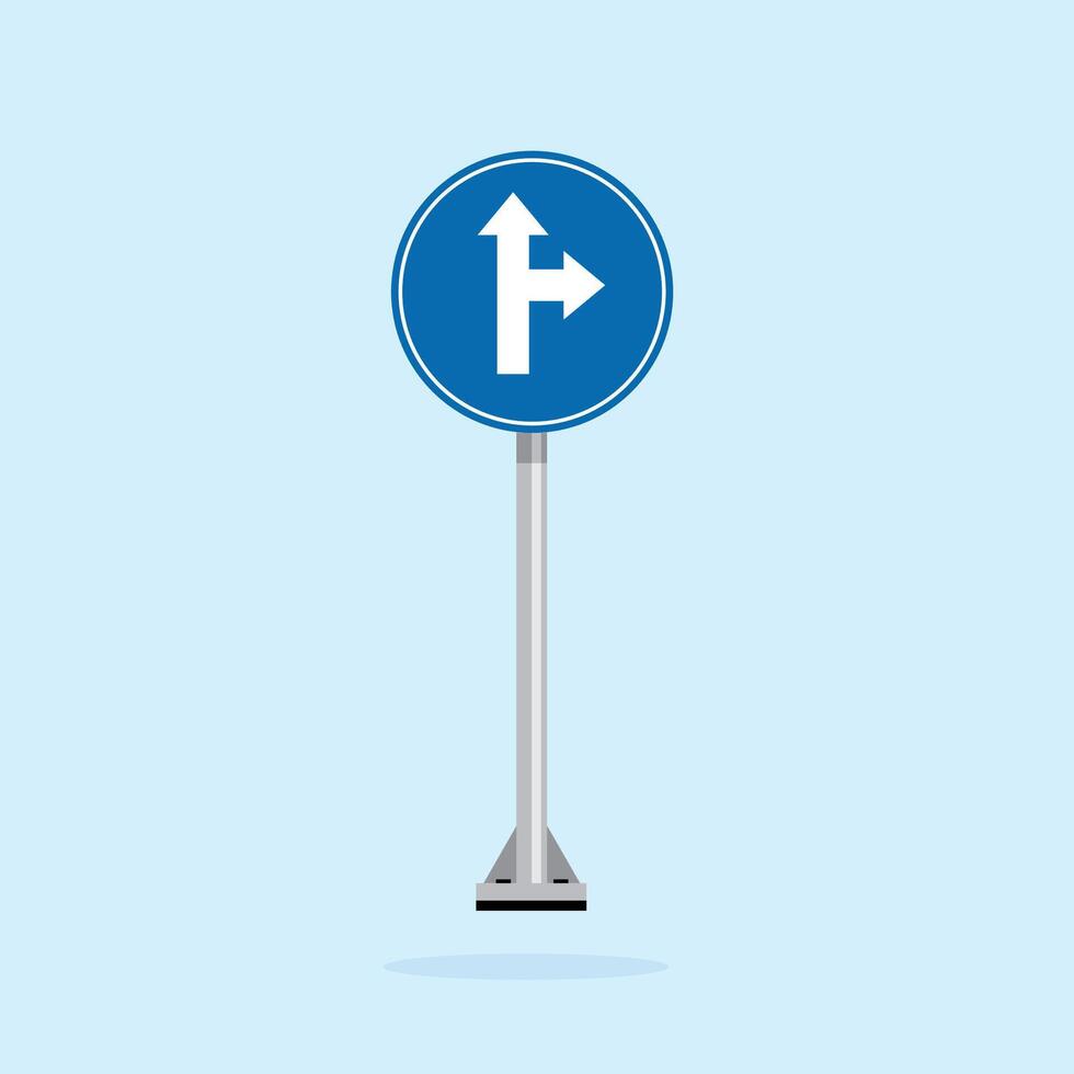 road sign icon, turn ahead road on blue round board. suitable for poster use and web icon vector