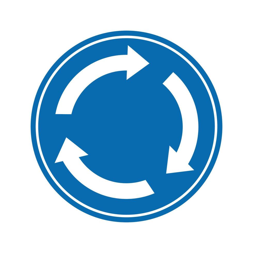 road sign icon, roundabout ahead on blue round board. suitable for poster use and web icon vector