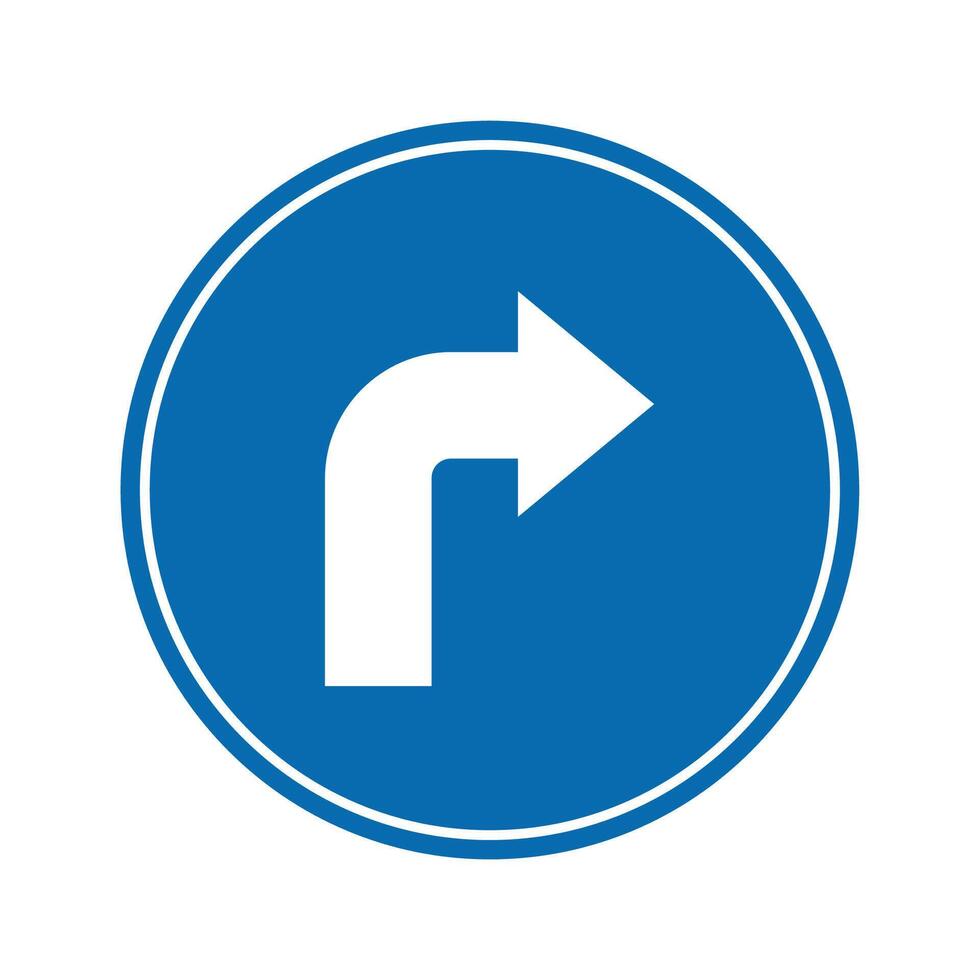 road sign icon, road ahead curves side on blue round board. suitable for poster use and web icon vector