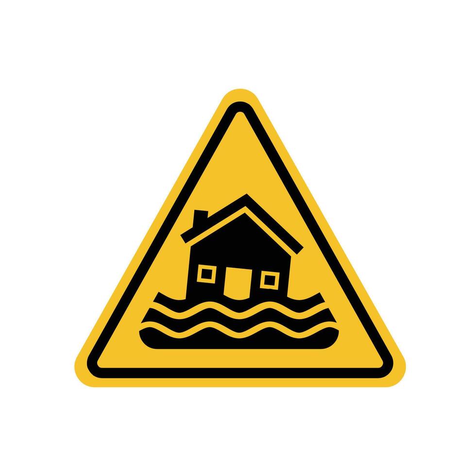 flood wearing zone warning sign on yellow triangle board. Suitable for posters and web icons vector