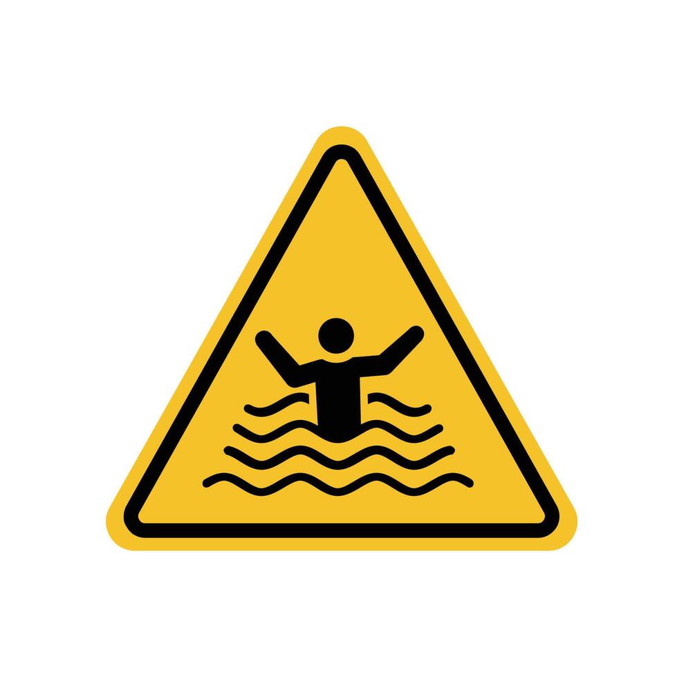 risk of drowning zone sign on yellow triangle board. Suitable for posters and web icons vector