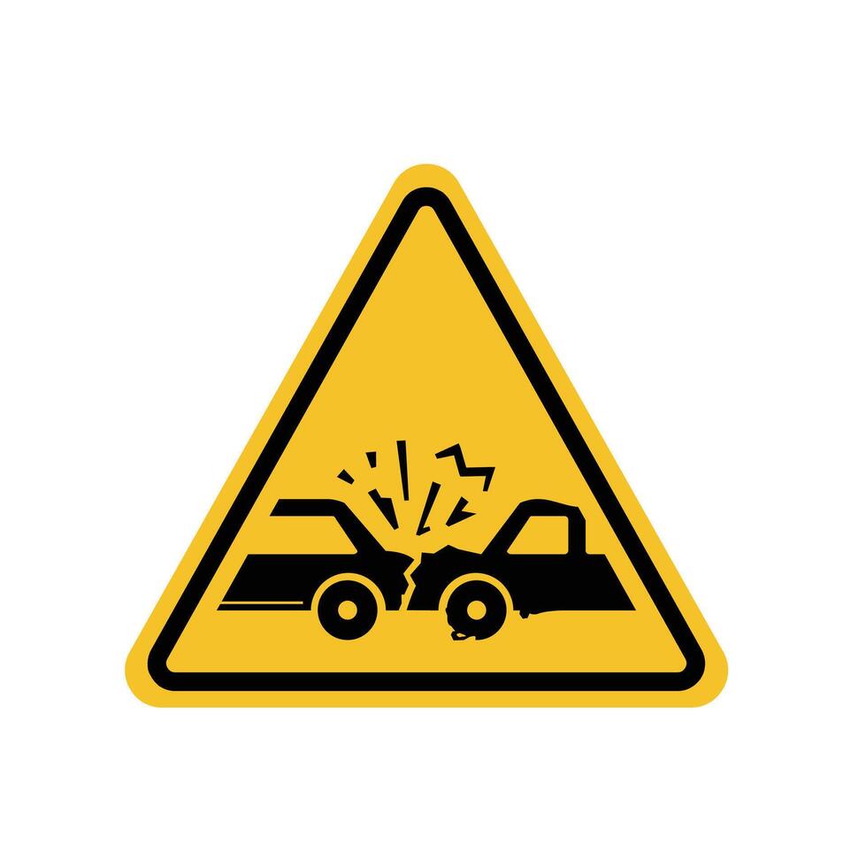car accident warning sign on yellow triangle board. Suitable for posters and web icons vector
