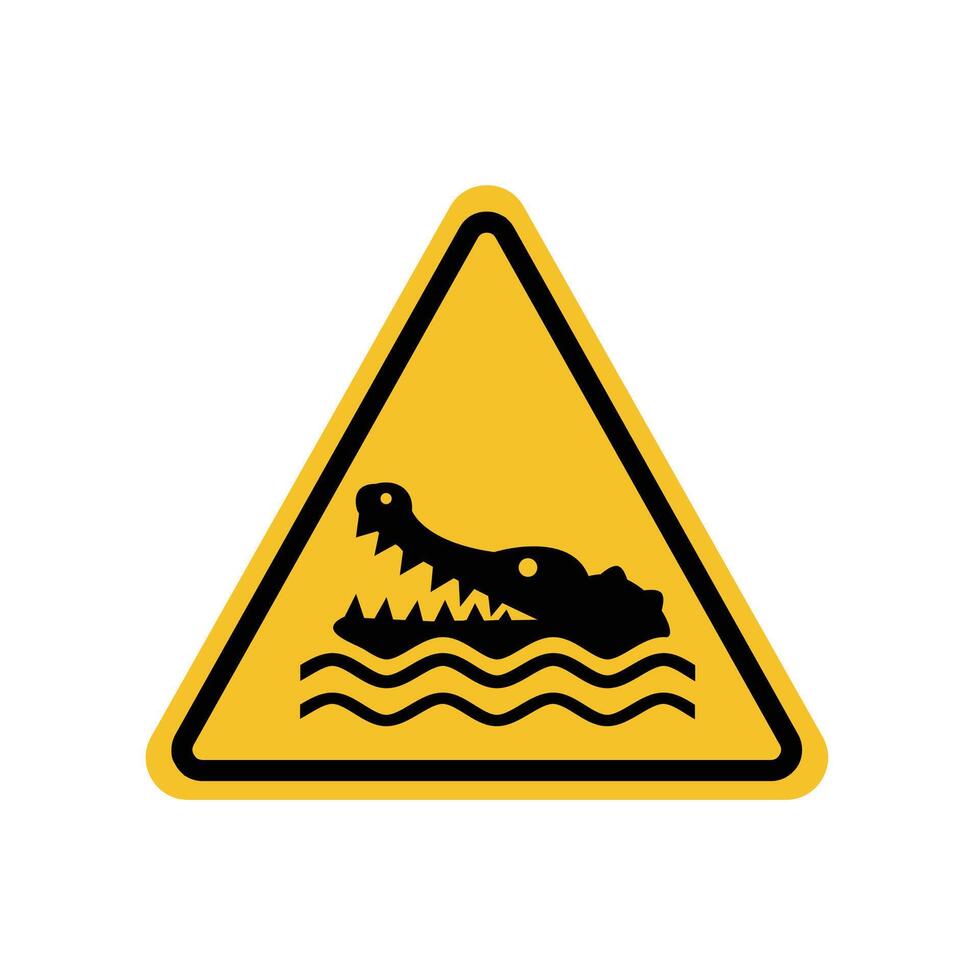 crocodile zone warning sign on yellow triangle board. Suitable for posters and web icons vector