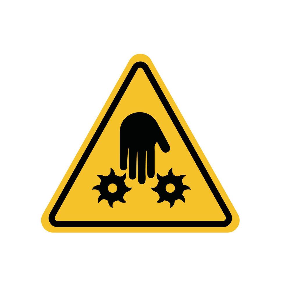 Warning sign of danger of being trapped by sharp objects on a yellow triangle board. Suitable for posters and web icons vector