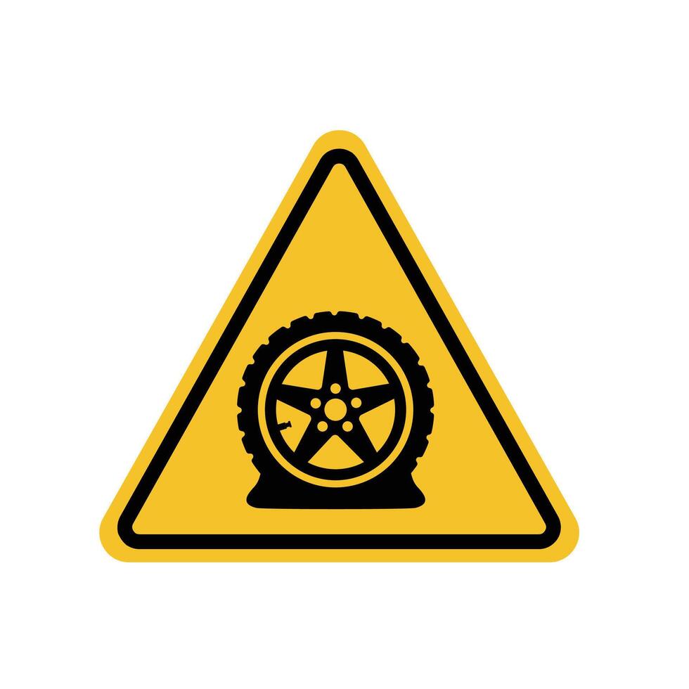 flat tire warning sign on yellow triangle board. Suitable for posters and web icons vector