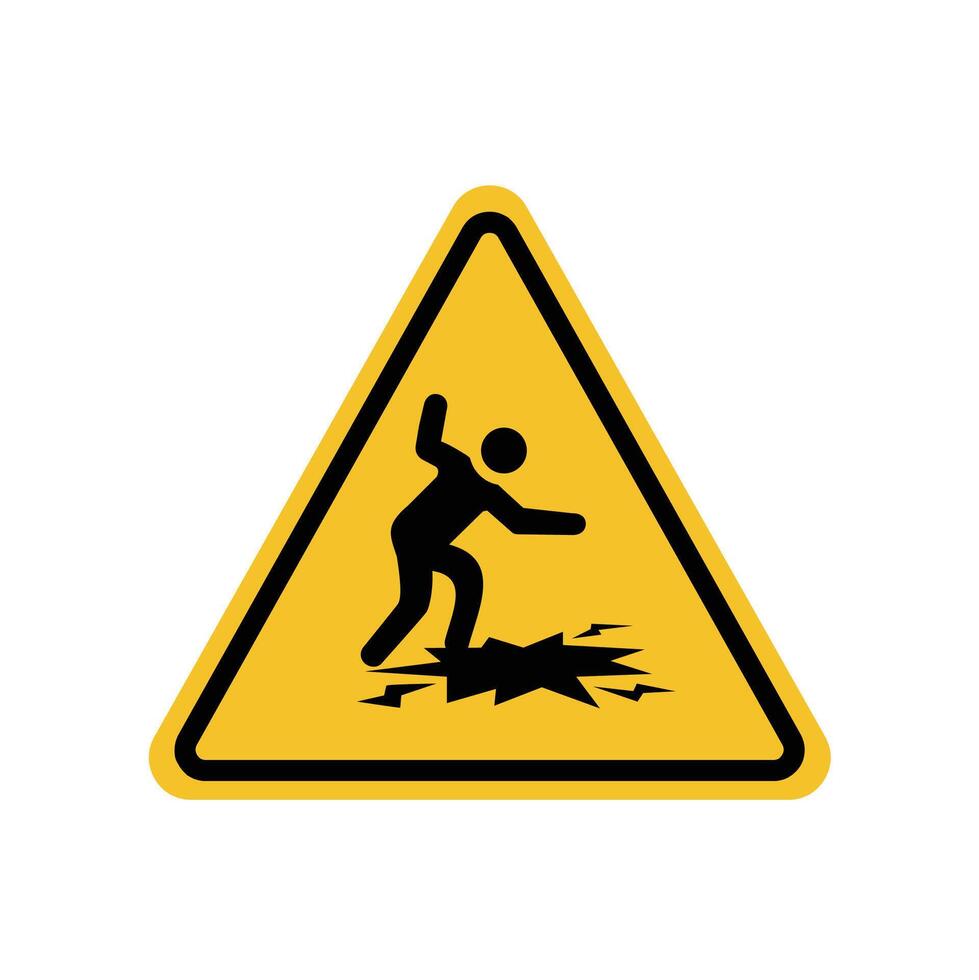 cracked floor warning on yellow triangle sign. Suitable for posters and web icons vector