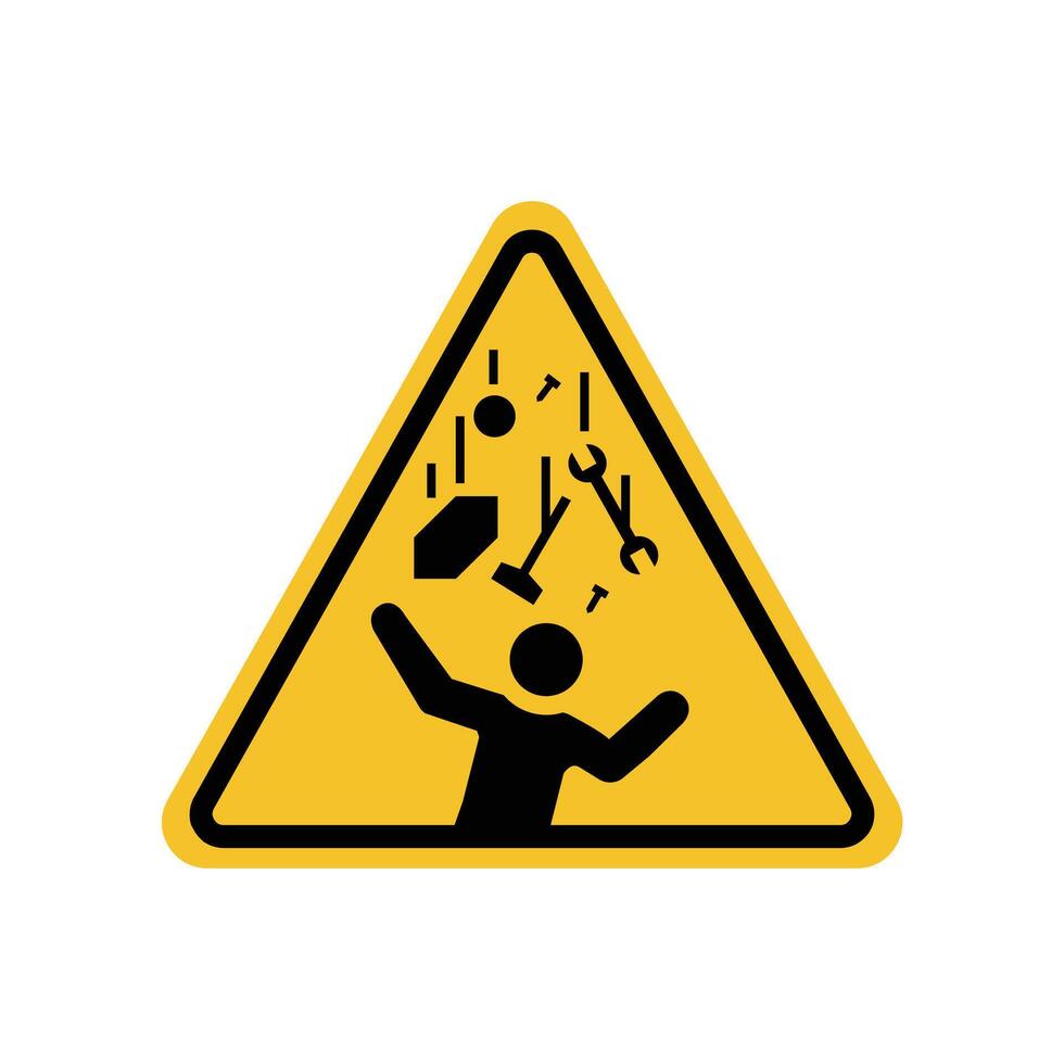 Warning sign of falling objects on a yellow triangle board. Suitable for posters and web icons vector