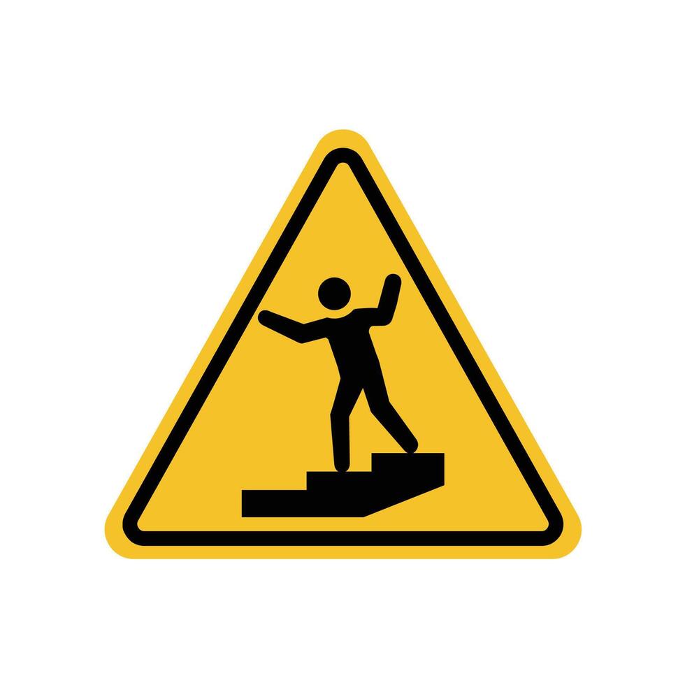 warning down stairs on yellow triangle sign. Suitable for posters and web icons vector