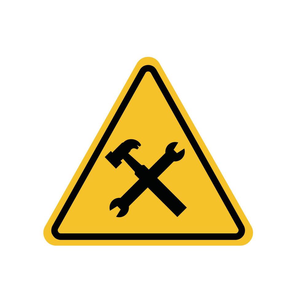 under construction at a location, wrench and lung on the yellow triangle sign. Suitable for posters and web icons vector