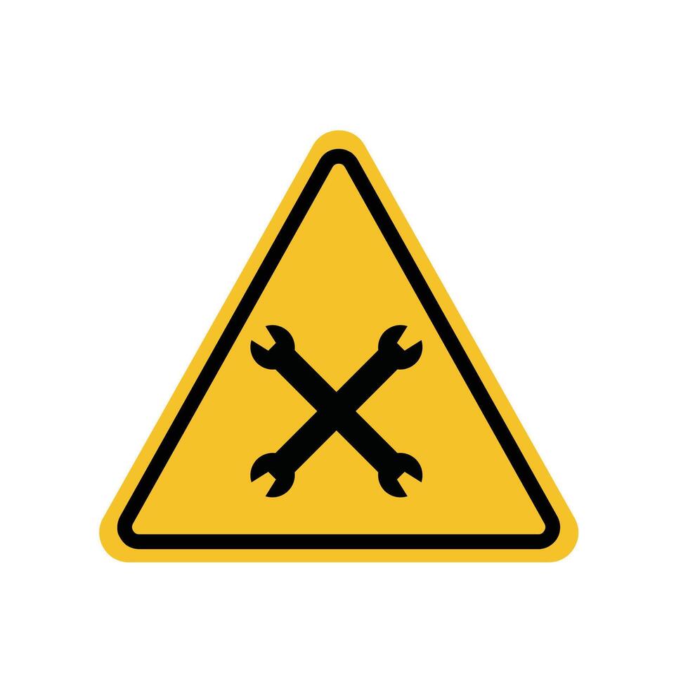 under construction in a building, a wrench crossed on a yellow triangle sign. Suitable for posters and web icons vector