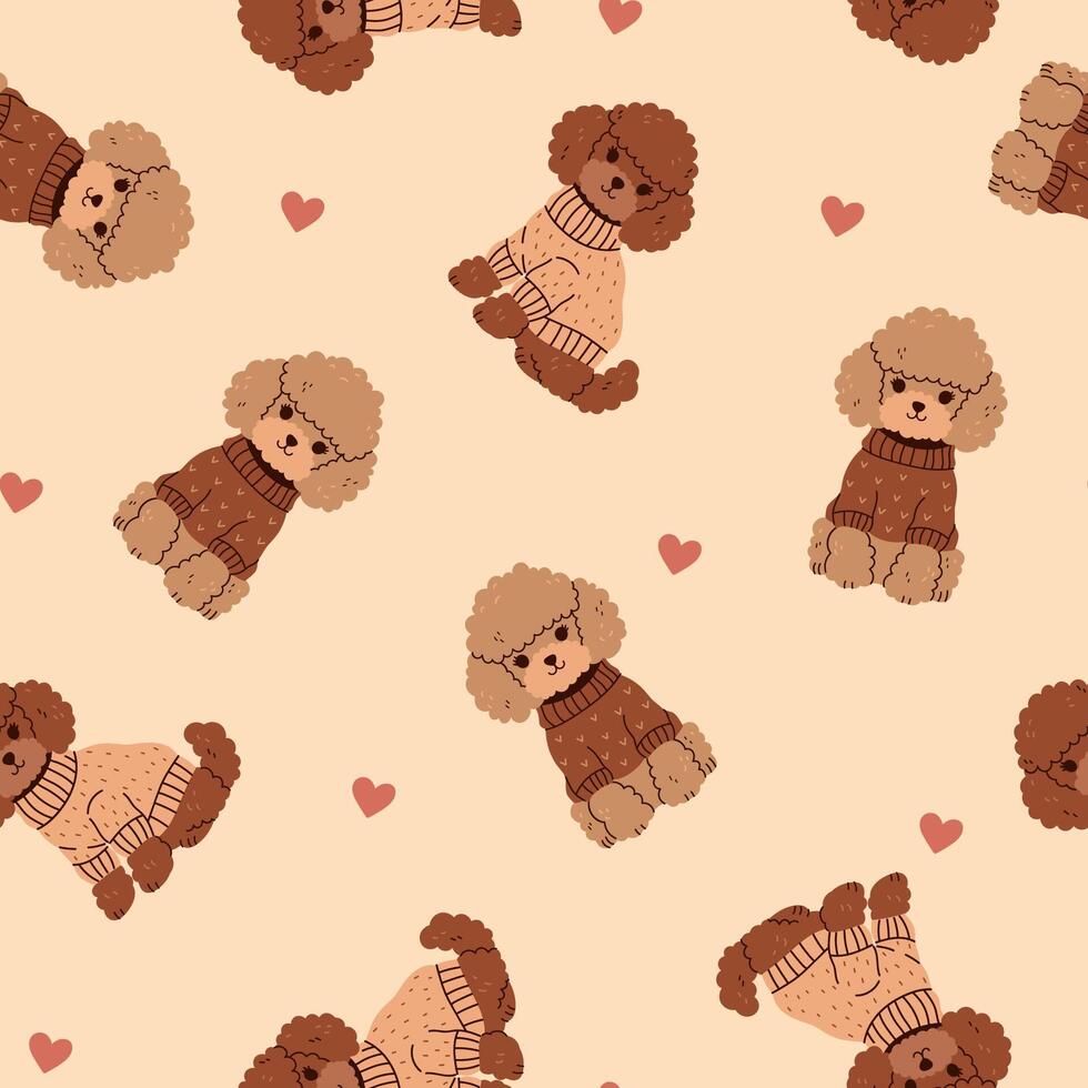 Seamless pattern of cute brown poodles in sweaters. graphics vector
