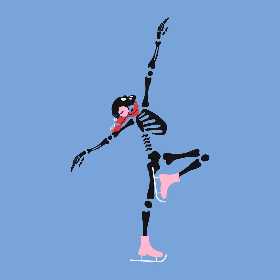 a skeleton is skating on ice vector