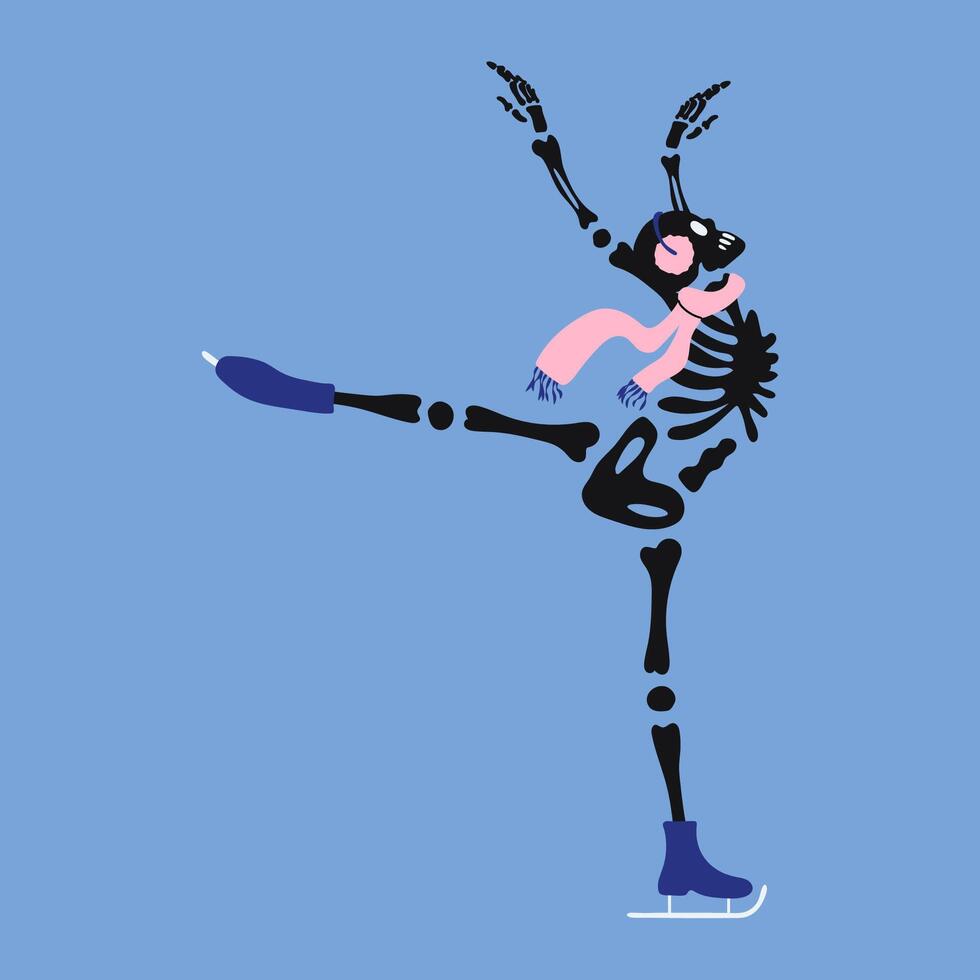 a skeleton figure skating on ice vector