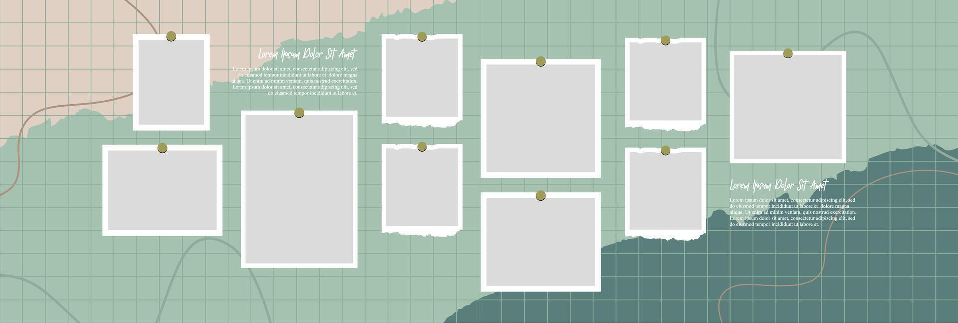 Pictures or photos frame collage and digital photo wall template vector