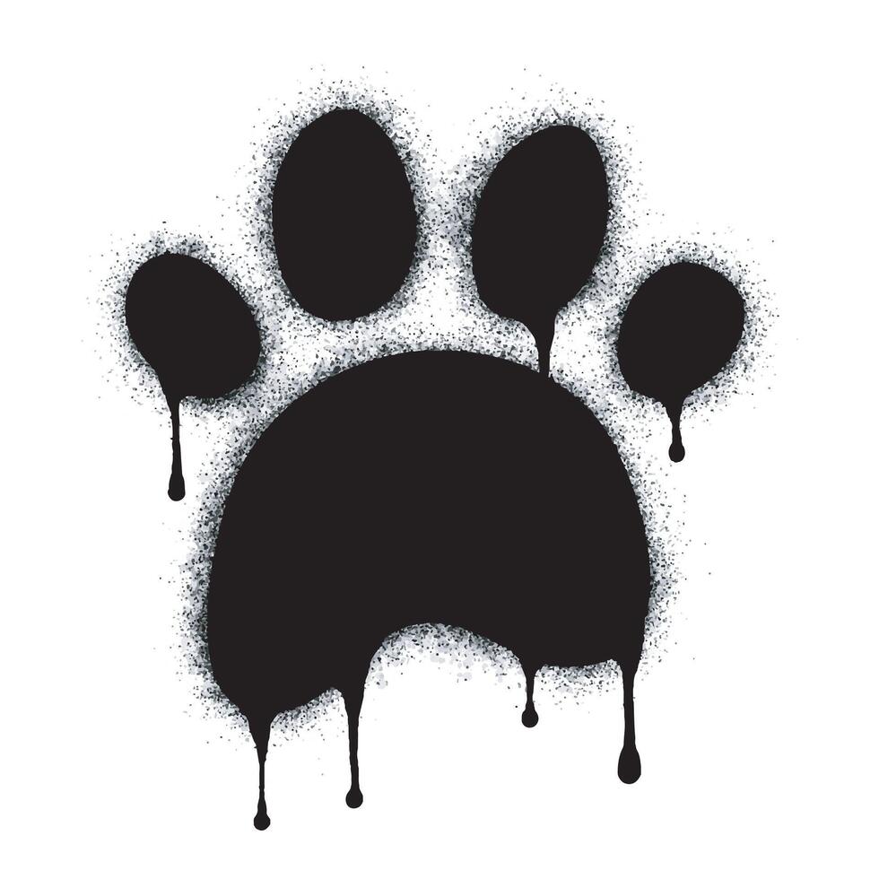 Spray Painted Graffiti Paw Print icon Sprayed isolated with a white background. graffiti paw icon with over spray in black over white. vector