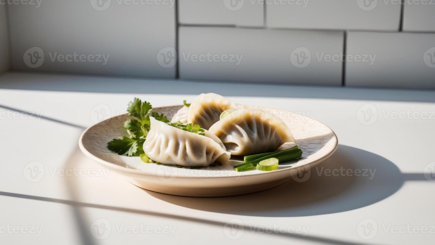 A plate with dumplings on it photo