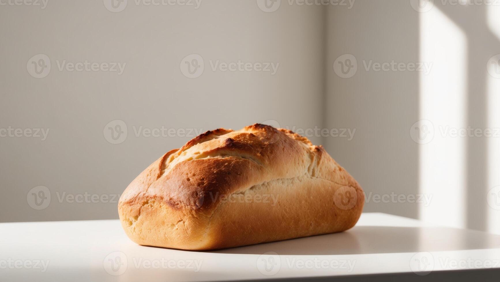 A loaf of bread sitting on a table in front of a window photo