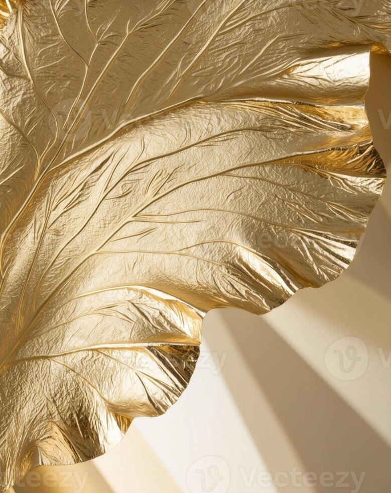 A golden leaf is shown on a wall photo