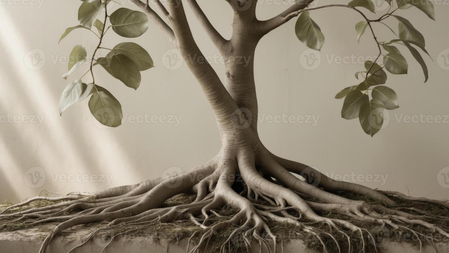 A tree with roots on a white surface photo