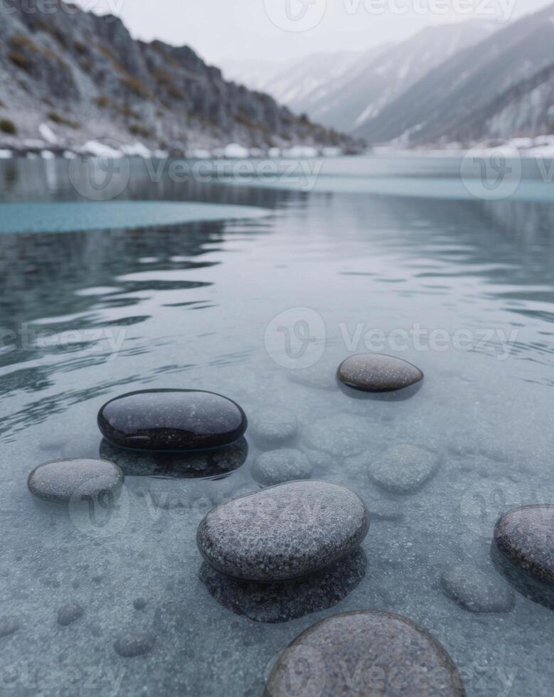 A lake with rocks in it photo