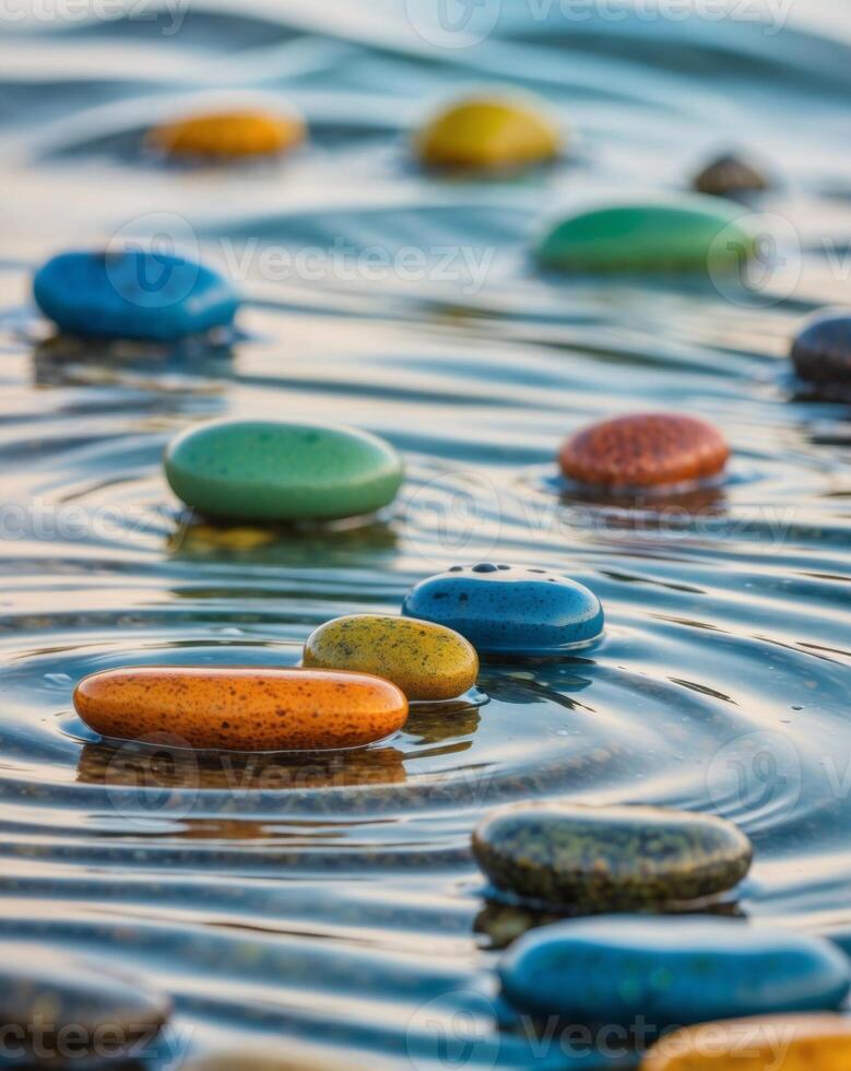 Colorful pebbles in the water photo