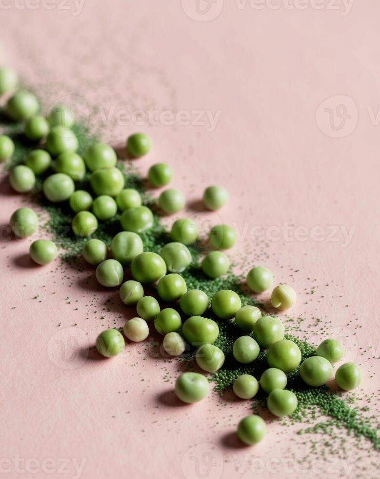 Green peas on a pink background photo