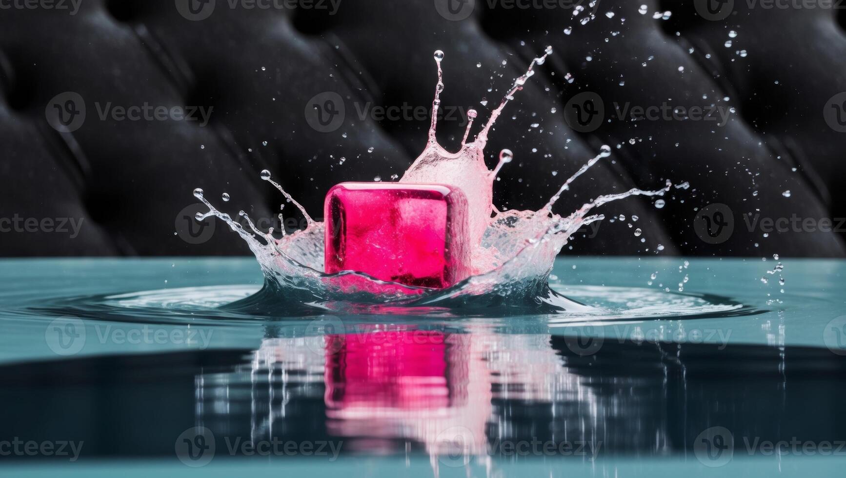 A pink cube is splashing in water photo