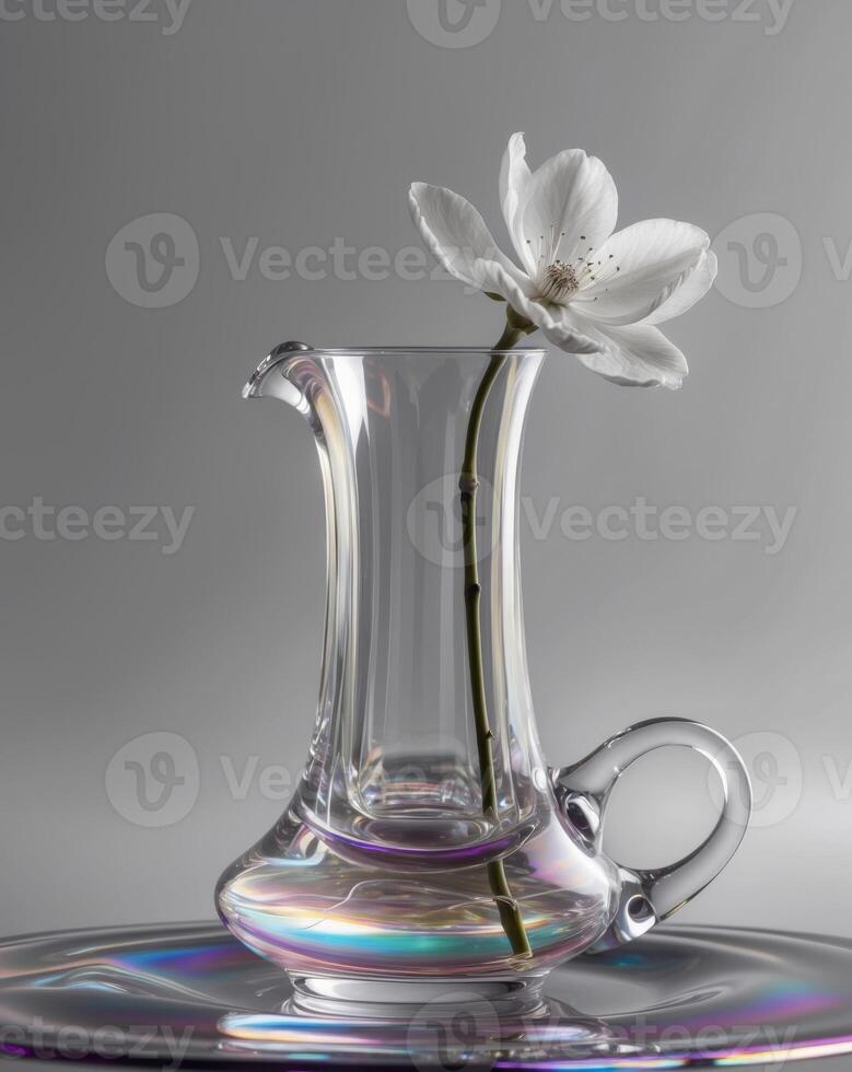 A clear glass vase with a white flower in it photo