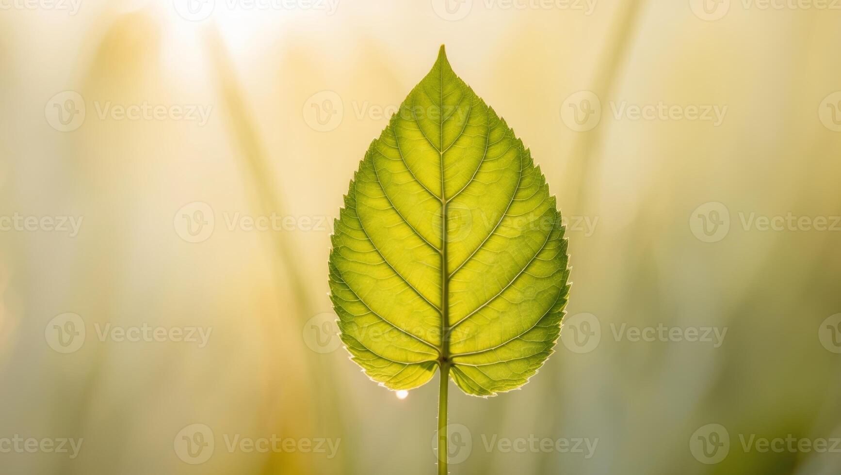 A single green leaf is shown in front of the sun photo