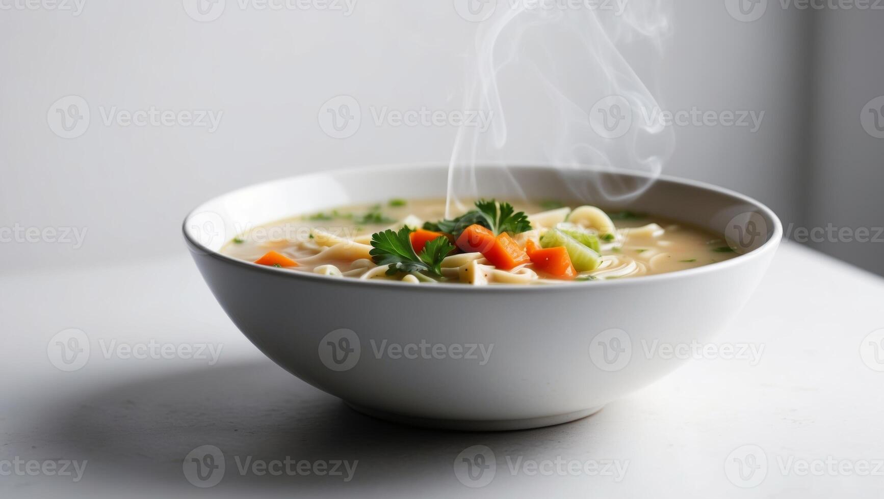 A bowl of soup with steam rising from it photo