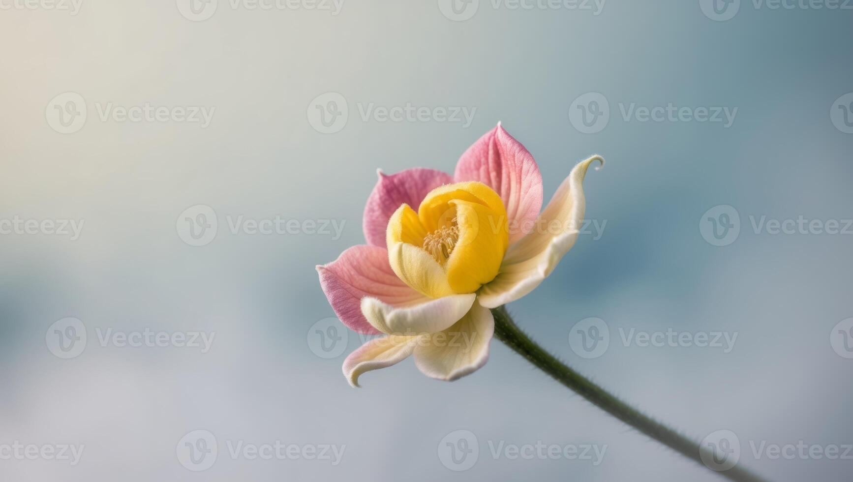 A single pink and yellow lotus flower on a stem photo