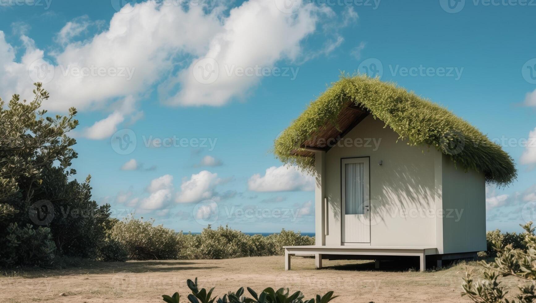 A small hut with grass on top photo