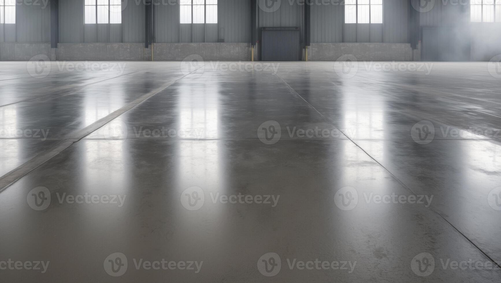 An empty warehouse with a large floor photo