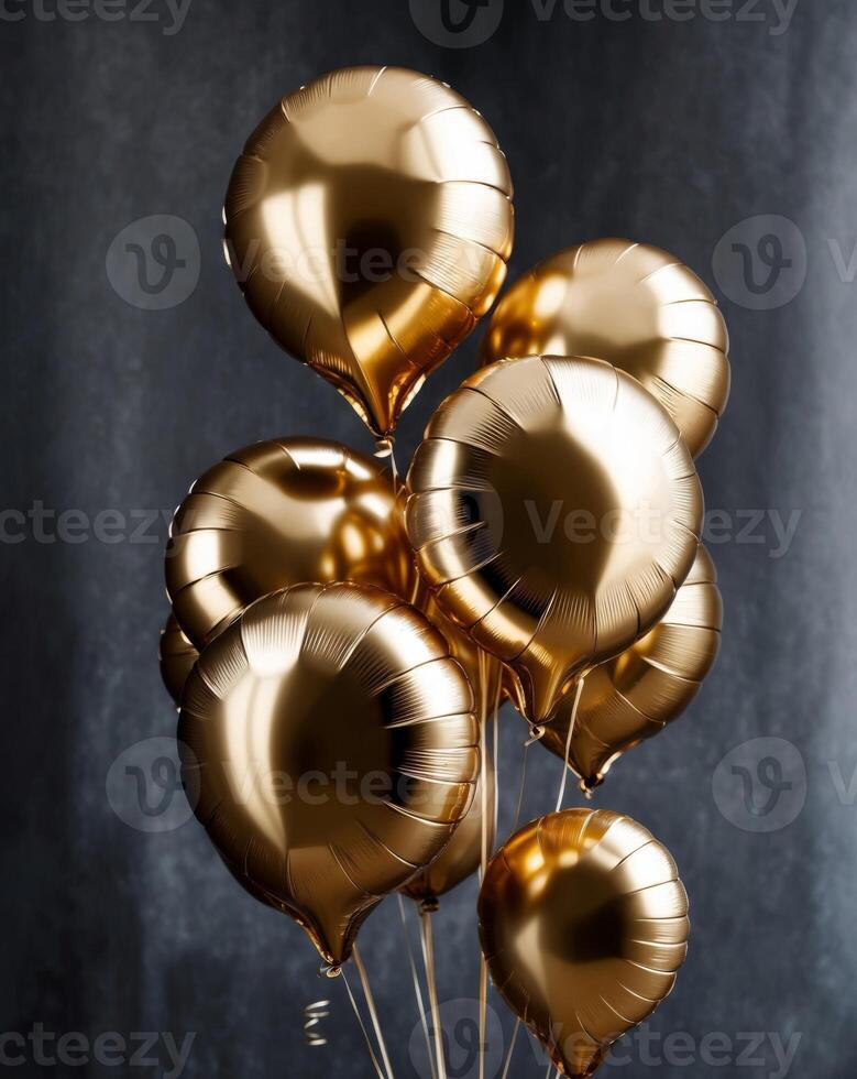 Gold balloons on a black background photo