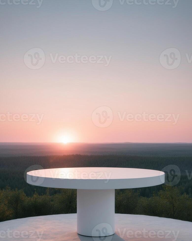 Table with sunset on top of a hill photo