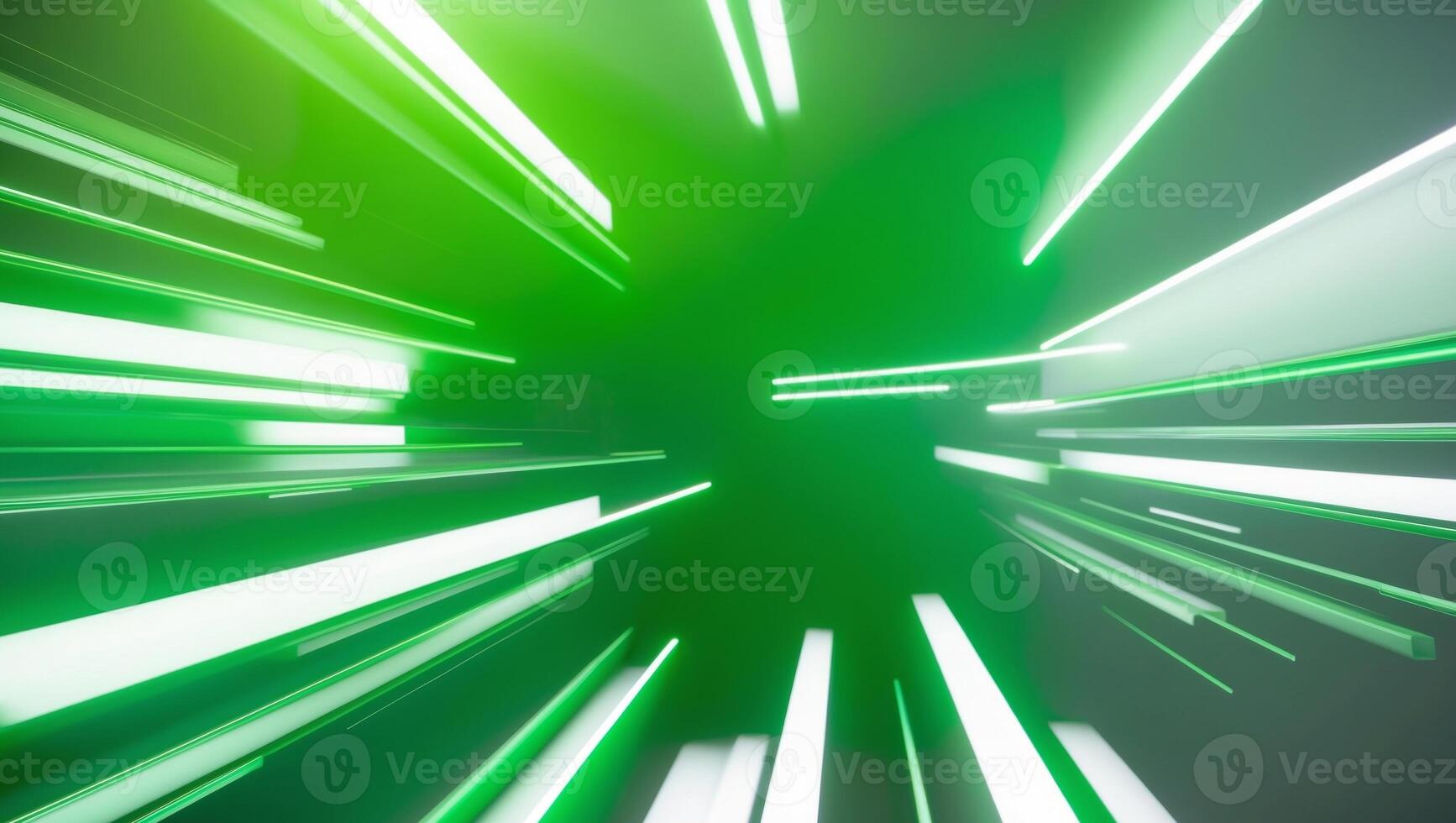 Abstract green light tunnel with white lines photo