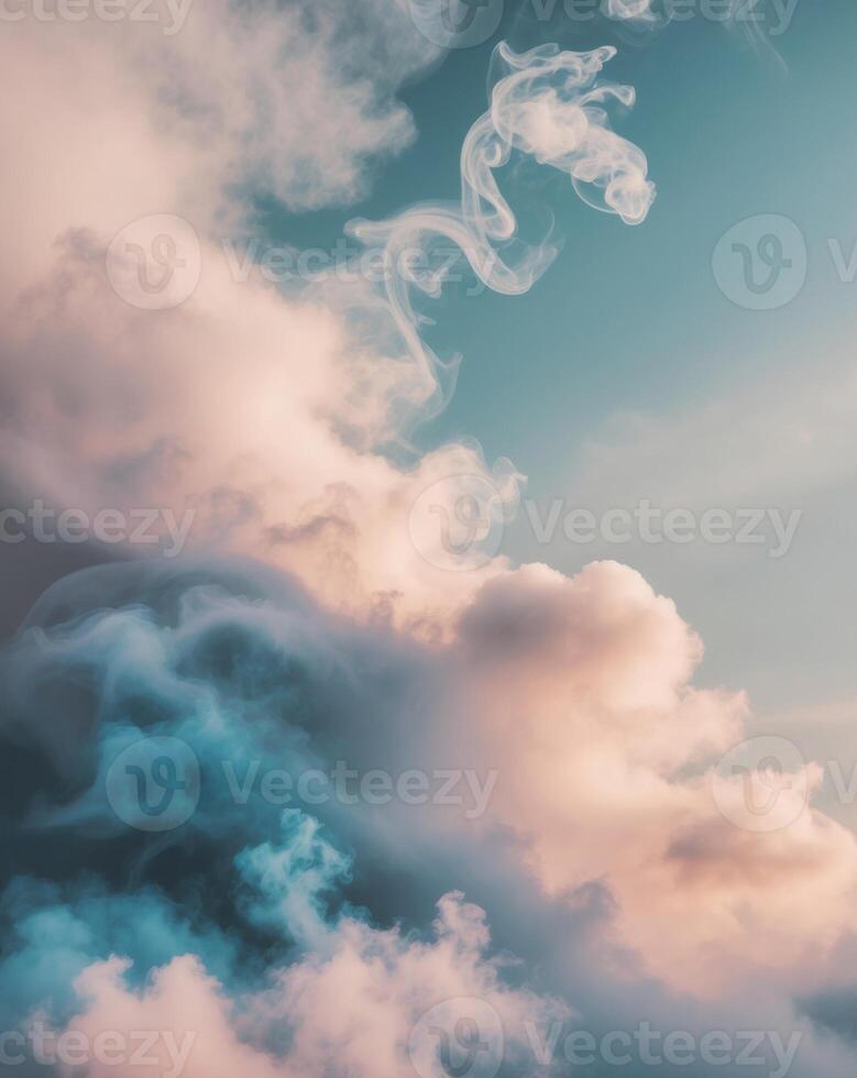 Clouds and smoke in the sky with a blue sky photo