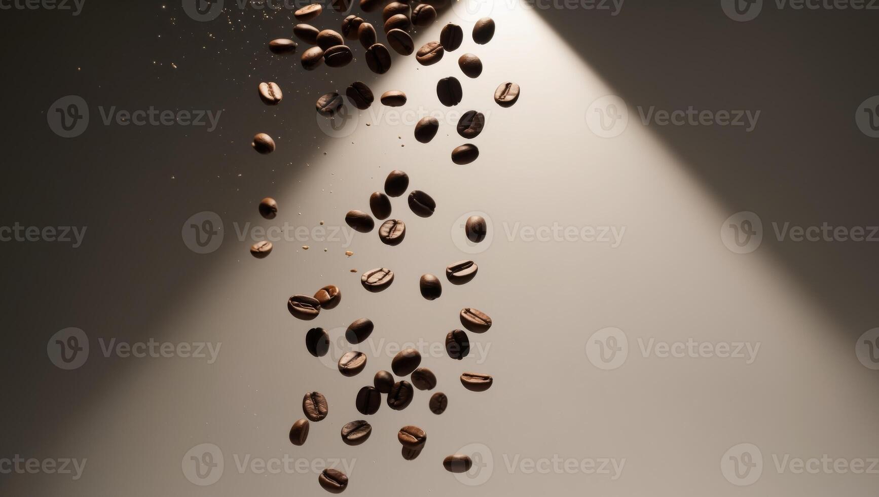 Coffee beans falling from the light source photo