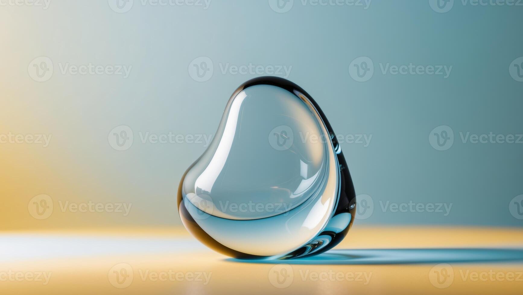 A glass object with a drop shape on a yellow background photo
