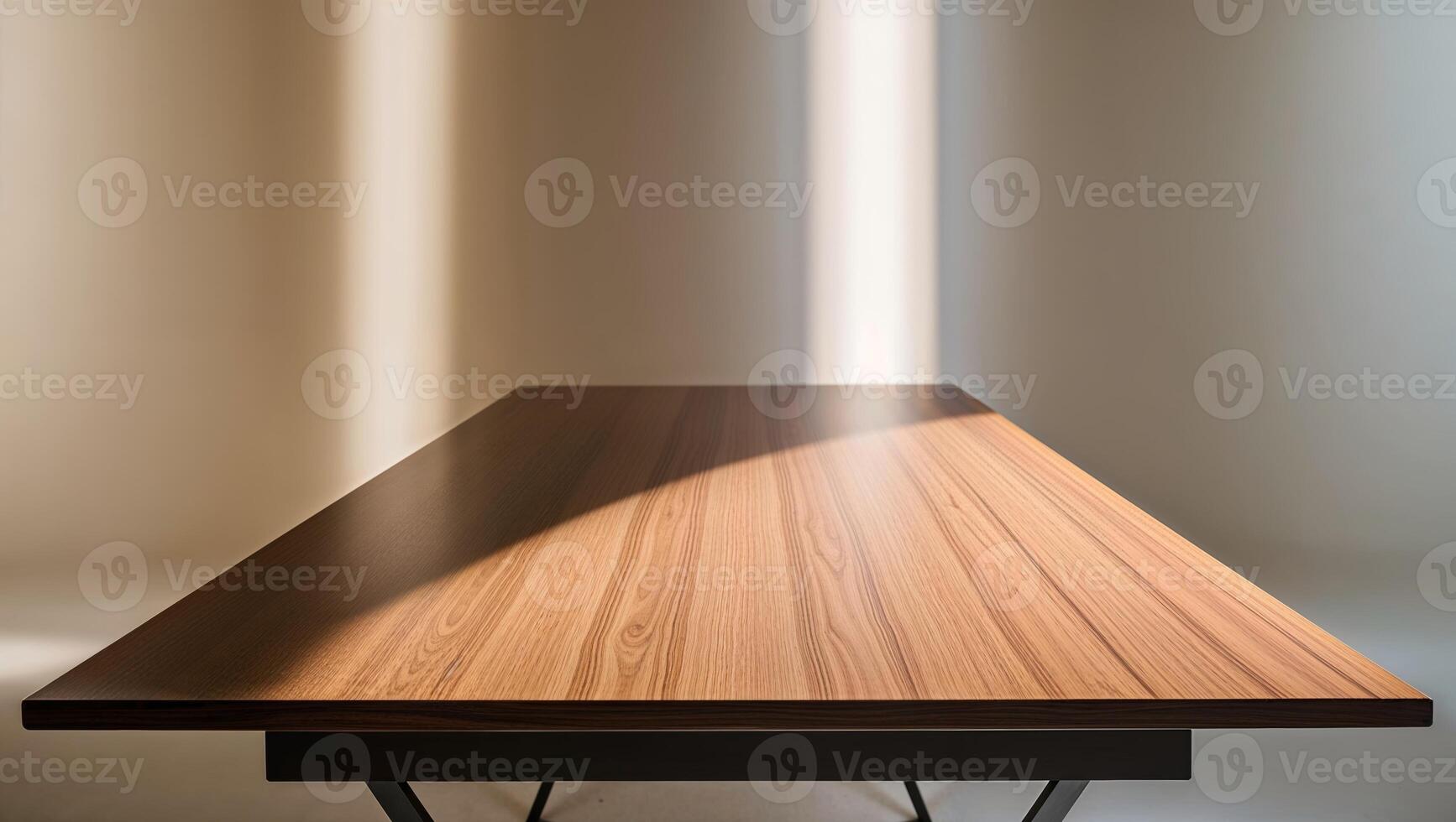 A table with a light shining on it photo