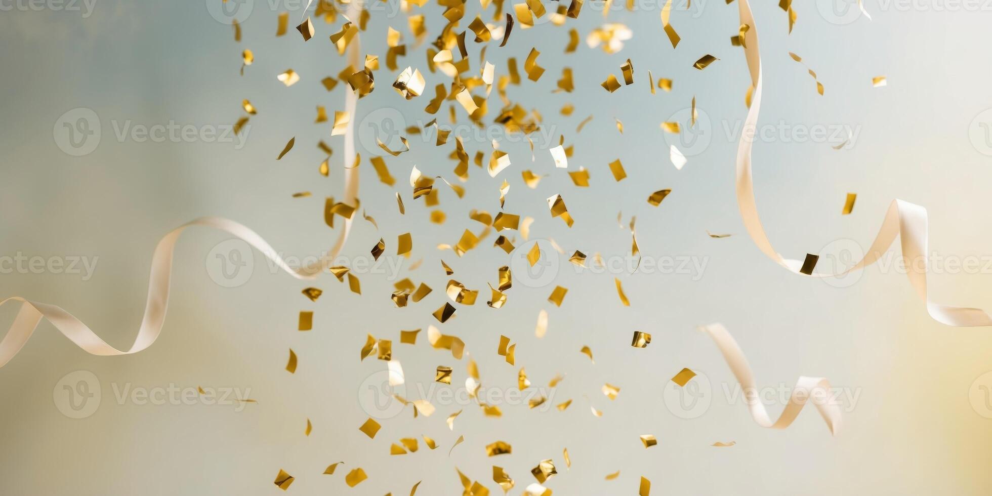 Golden confetti falling from the sky photo